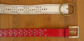 white flower cut-out belt and red grommet belt
